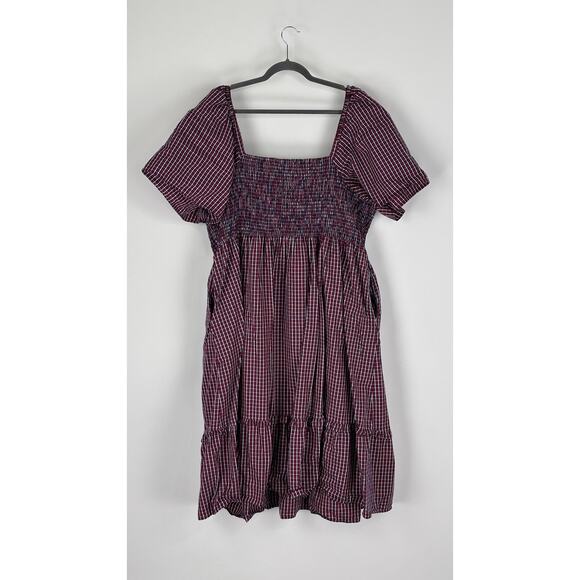 Draper James Deana Smocked Midi Dress Picnic Plaid Womens Plus Size 3X Red Blue - Picture 7 of 10